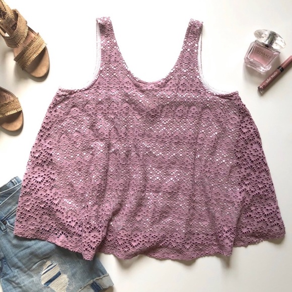 Anthropologie Tops - Anthropologie Deletta Pink Lace Overlay Tank Top